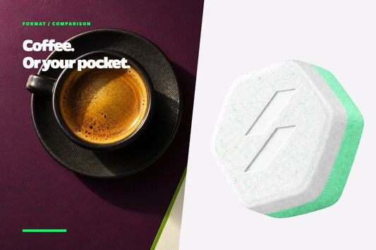Coffee cup beside the original BoostMint mint: comparing caffeine formats
