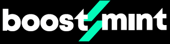 BoostMint logo with lightning bolt mark on black background